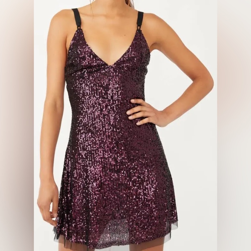 NWT Free People Gold Rush Mini Dress Plum